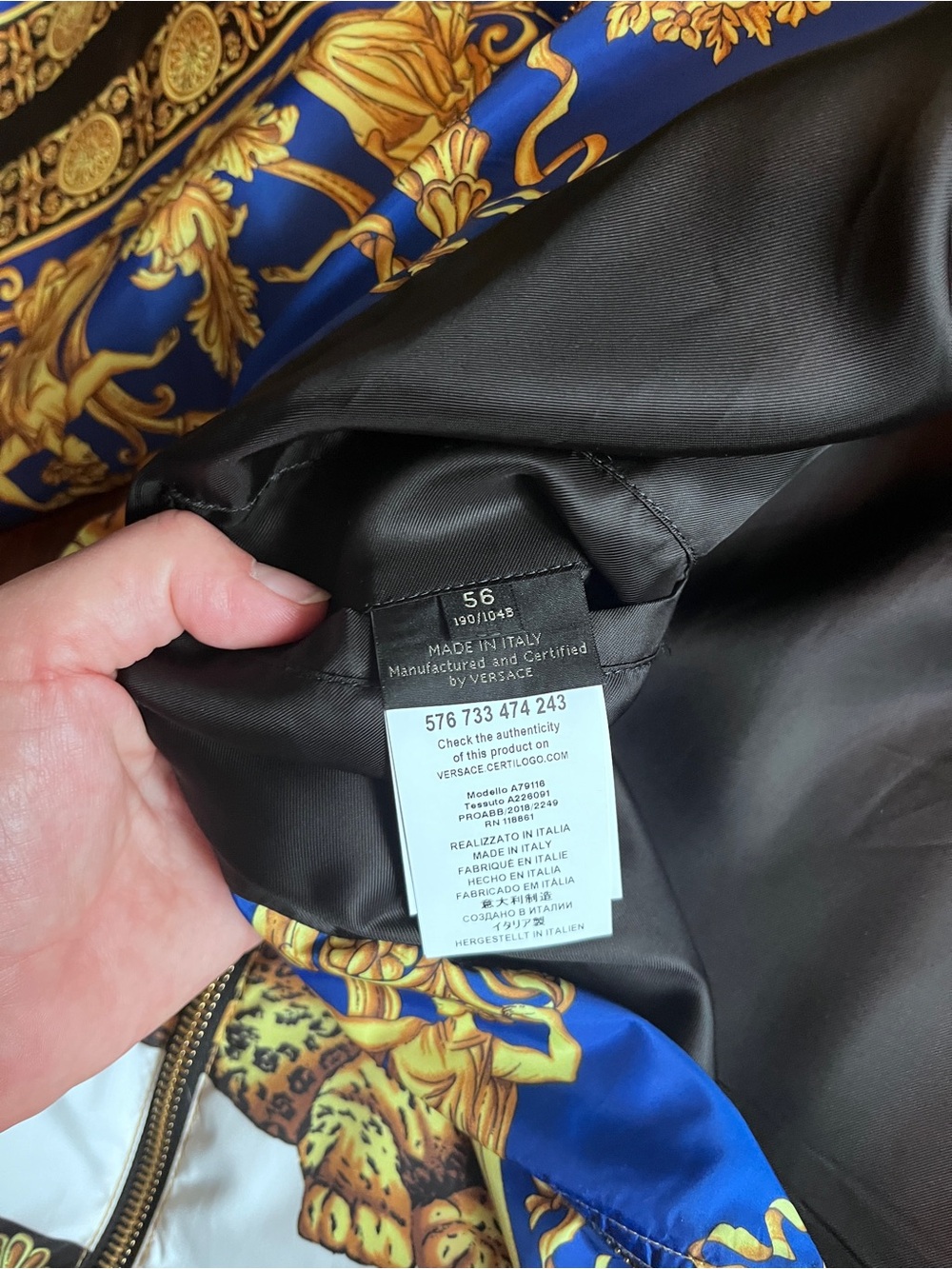 Versace Royal Blue and Gold Baroque Hooded Windbreaker - Picture 5 of 5